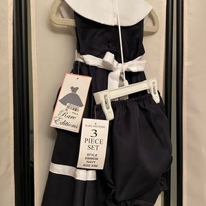 Rare Editions Nautical Navy Blue Dress with matching hat and bottoms (24 month)